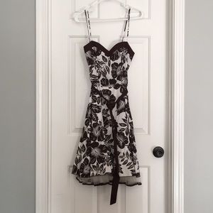 White and brown hibiscus dress